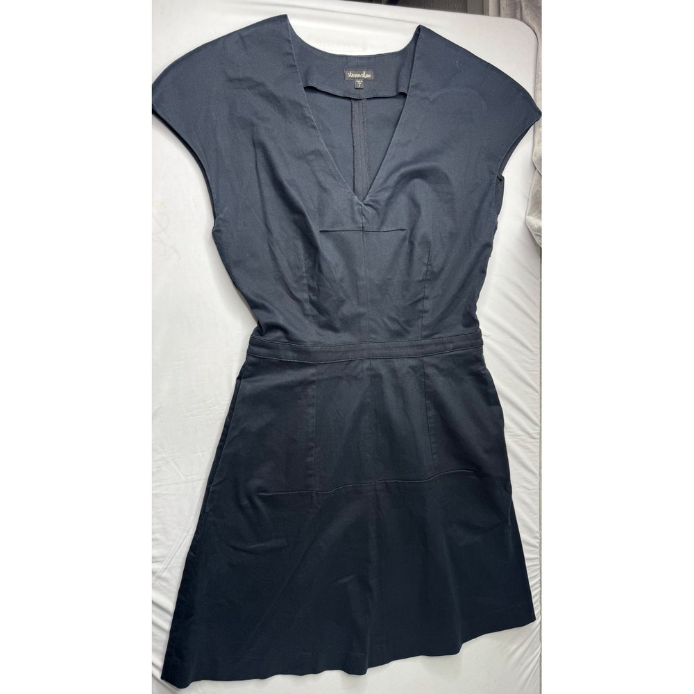 Steven Alan Black V-Neck Cap Sleeve Fit and Flare Cotton Twill Dress Size 2 USA